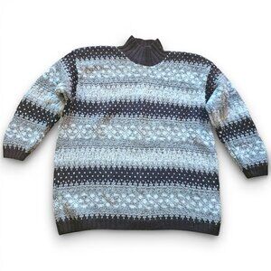 Jones New York Sport Womens Sweater Wool Silk Blend Brown Gray Hand Knit Size 2X